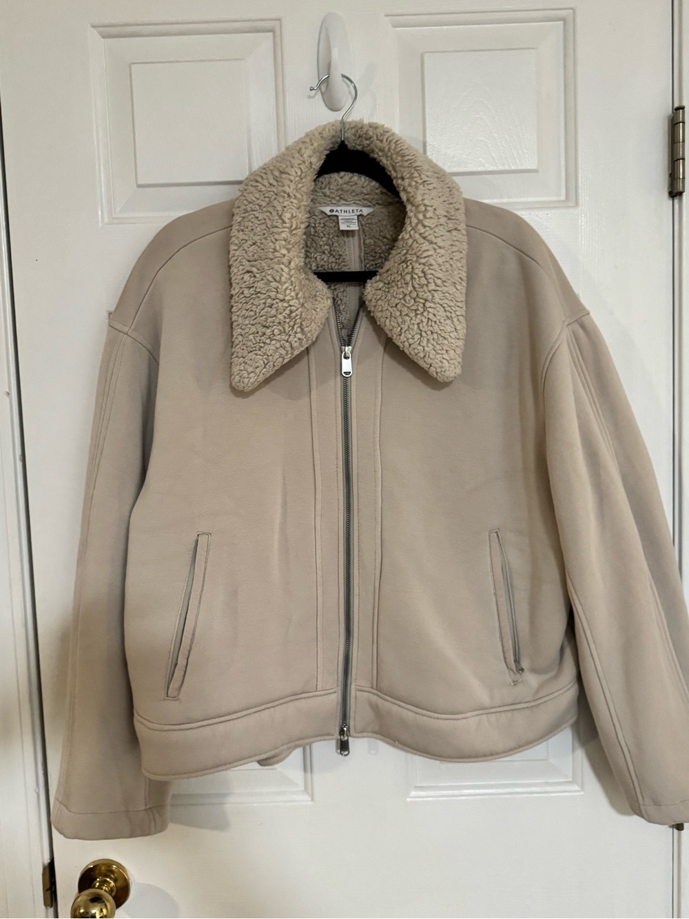 Athleta Sherpa Lined Zip Jacket Women's XL Beige Taupe Fleece Lined Cozt